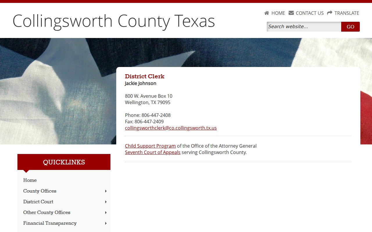 Collingsworth County arrest warrant records: District Clerk contact route